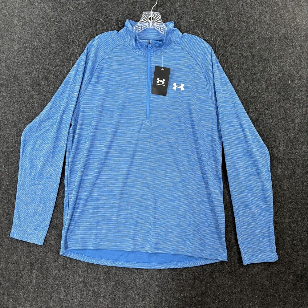 Under Armour UA Tech Pullover Men's Large Blue Textured 1/4 Zip Training Shirt